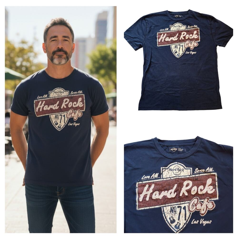 Hard Rock Cafe Mens Graphic Tee Size XL Navy Short Sleeve Shirt